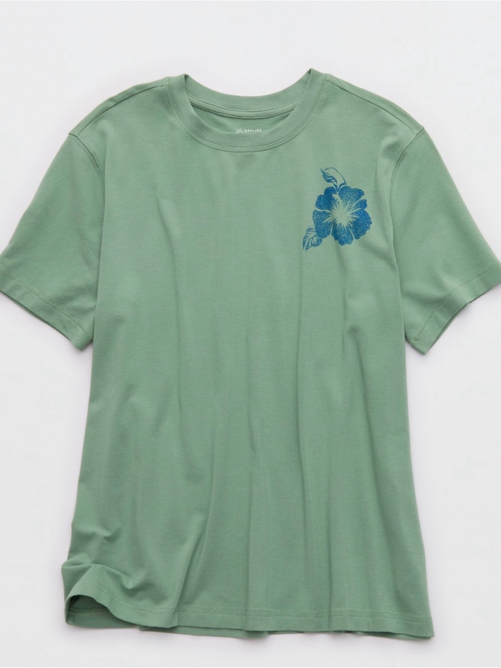 Women's Sage Green Short-Sleeve Tee with Blue Floral Accent